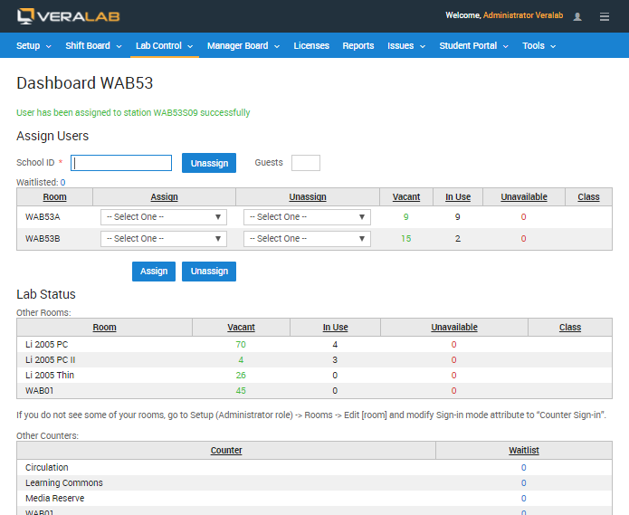 lab assistant dashboard