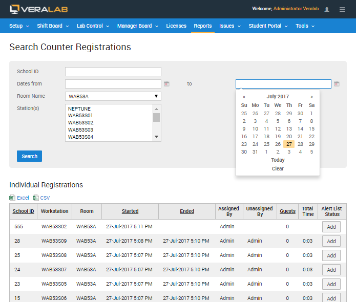 serach lab registrations